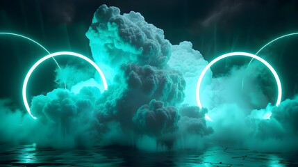 Green illuminated cloud formation