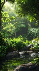 Lush Green Nature Preserve. Serene environment background high detailed realistic concept