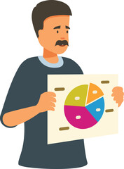 Male office worker holding a large printed pie chart