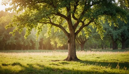 Sunlight Through Tree Branches in a Forest.