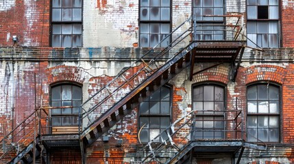 Brick building with metal spiral fire escape