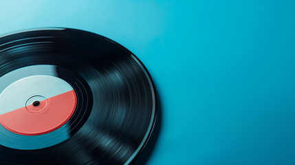 空白ラベルのレコード盤と明るいブルー背景をリアルに描いたAI生成画像