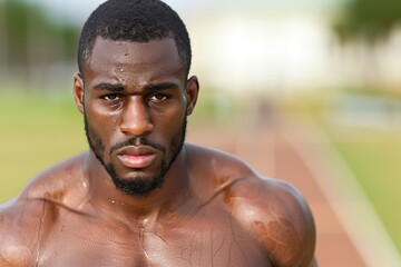 African Sprinter in : Muscular Man Running at Full Speed