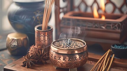 Moxibustion treatment traditional Chinese medicine tools for acupuncture points heating therapy Chinese herbal medicine Moxibustion copper burner box with moxa herbal sticks in holistic spa