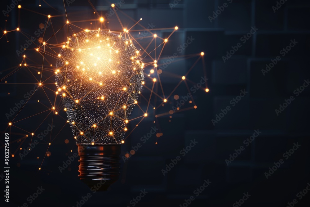 Poster futuristic light bulb with glowing connections in a dark high tech setting symbolizing technological