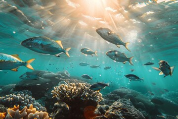 Fototapeta premium Diving with fish in the ocean