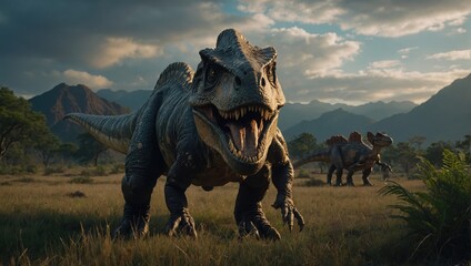 Fototapeta premium Exploring the mysteries of ancient times and the lives of extraordinary dinosaurs