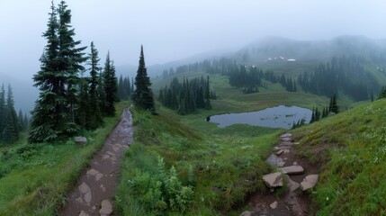 Enchanting Foggy Pine Trees at Hurricane Ridge, Olympic National Park -