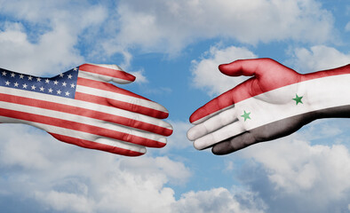 Syria and USA country handshaking with flags, consensus concept international co-operation illustration