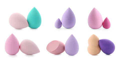 Set of different makeup sponges isolated on white