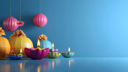 Diwali Celebration with Traditional Diyas and Colorful Festive Lights, backgraund, hinduism, india, diwali, celebration, culture, religion, rangoli, glowing, greeting, background, indian, 