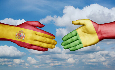 Mali and Spain country handshaking with flags, consensus concept international co-operation illustration