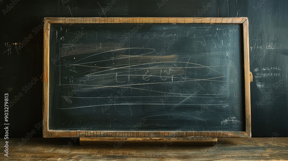 Poster text input on blank chalkboard with blackboard backdrop