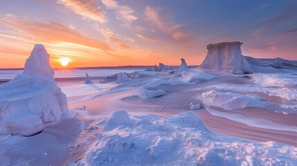 Amazing sunset landscape with white chalk cliffs