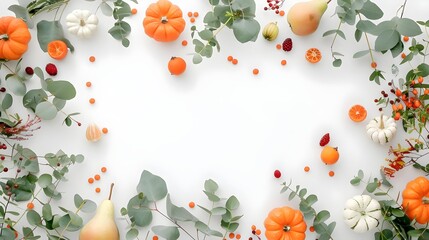 Autumn floral frame web banner with garland of berries