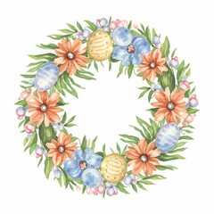 Illustration of Easter eggs wreath