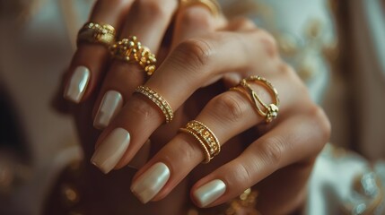 Close-up of female hands wearing jewelry