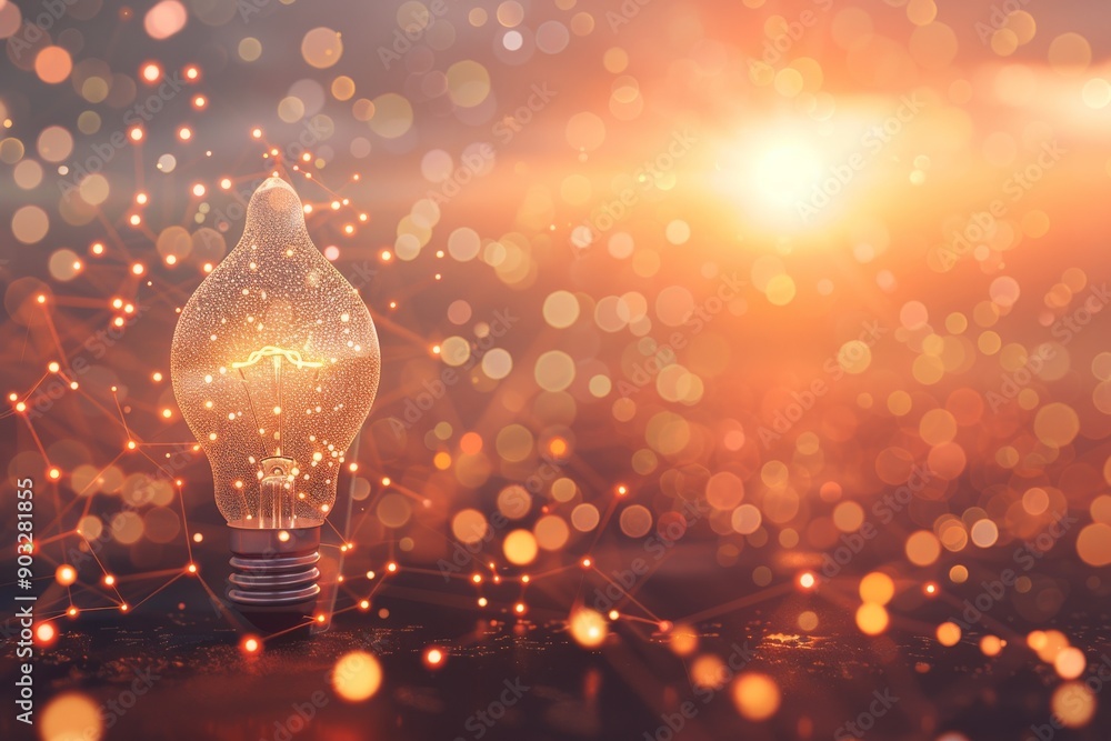 Poster light bulb with glowing connections in a cosmic setting symbolizing creativity and inspiration in a 