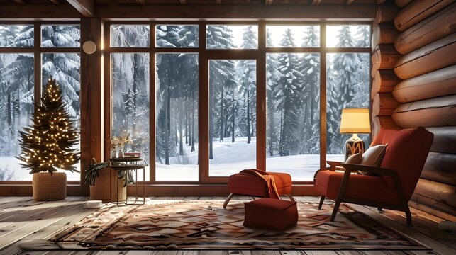 Cozy log cabin interior background