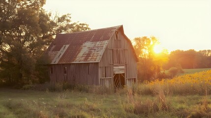 Fototapeta premium Old rustic barn at sunset in Ogle County