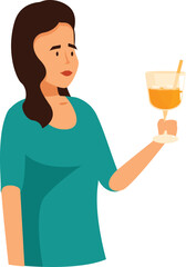 Young woman holding a glass of orange juice with straw illustration