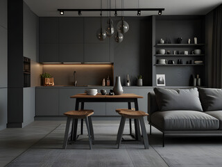 Modern Minimalist Studio Apartment with Grey Interior