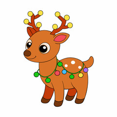 Festive Reindeer with Christmas Lights Vector Illustration