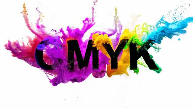 CMYK colors splash on white background, vibrant