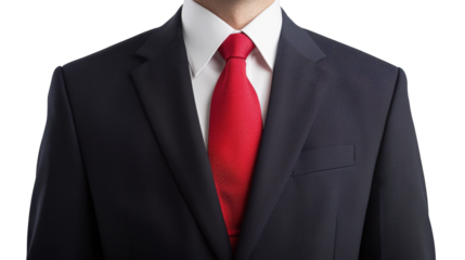 Businessman dark blue suit with red tie and white shirt on transparent background