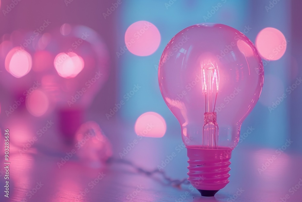 Canvas Prints Pink light bulbs with glowing filaments in a soft bokeh setting symbolizing creativity and warmth in a dreamy inviting photograph.