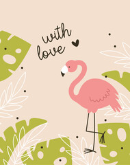 Tropical Flamingo With Love Card