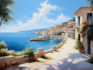 Fototapeta premium view of the town on beach