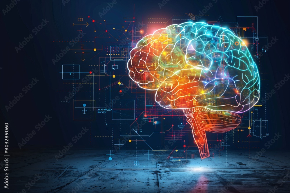 Aufkleber vibrant digital brain with network connections symbolizing ai technological innovation and the inter