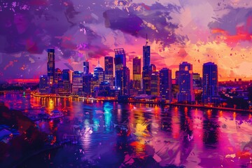 Colorful Abstract Art Painting of Brisbane Australia City Skyline Generative Illustration