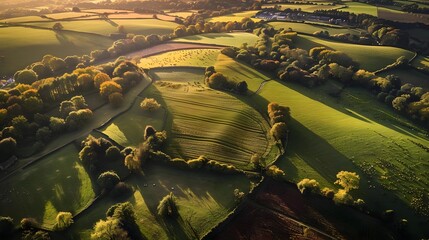Aerial view of Somerset, England&rsquo;s rural landscape