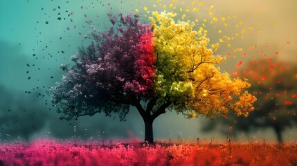 Artistic tree with seasonal color transition