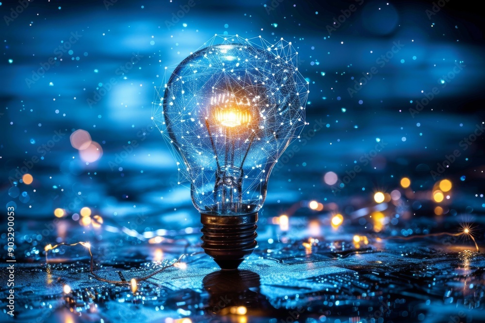 Poster light bulb with water splash symbolizing refreshing ideas creativity and the dynamic nature of innov