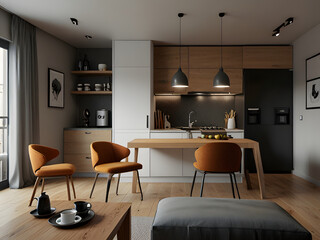 Interior Design for Apartment with Small Kitchen and Living Room