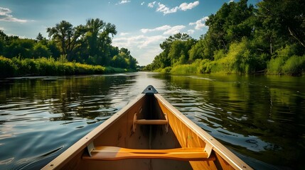 Fototapeta premium Canoe in river on a peaceful summer day