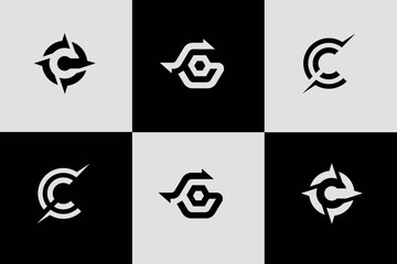 Set of creative letter C technology logo design, Initial letter c abstract logo design set icon symbol vector