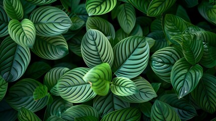Close-up of tropical green leaves in nature