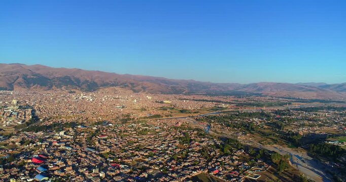 Panoramic View of Huancayo City at Golden Hour with Drone
