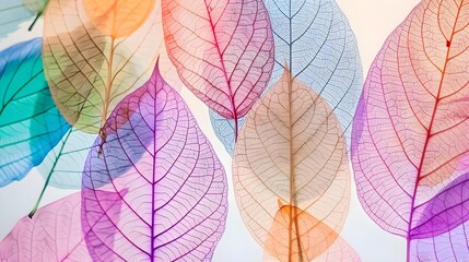 Colorful transparent leaves with veined pattern