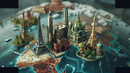 Famous landmarks of the world grouped together