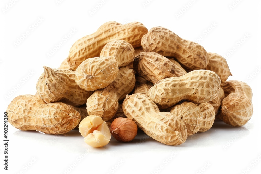 Poster a pile of peanuts with one nut missing. the peanuts are all different sizes and shapes. concept of a