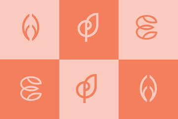 Set of elegant floral logo elements, Natural logo for branding, corporate identity, emblem for fashion, beauty 