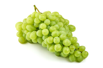 Bunch of ripe green grapes, isolated on white background.