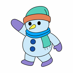 Cute Dabbing Snowman in Winter Clothes Vector Illustration - Cartoon Clipart and Line Art Design