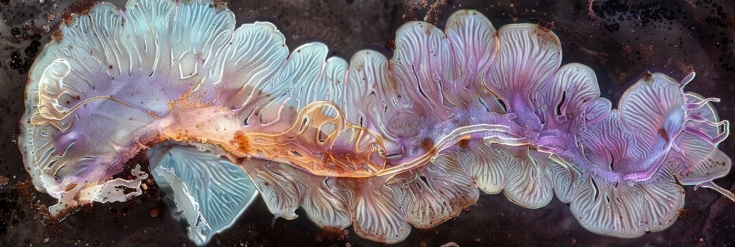 Hippocampus allocortex displaying the Ammon horn curved open to the right the dentate gyrus curved open to the left and the fimbria of hippocampus at the base Stained with Cresyl violet