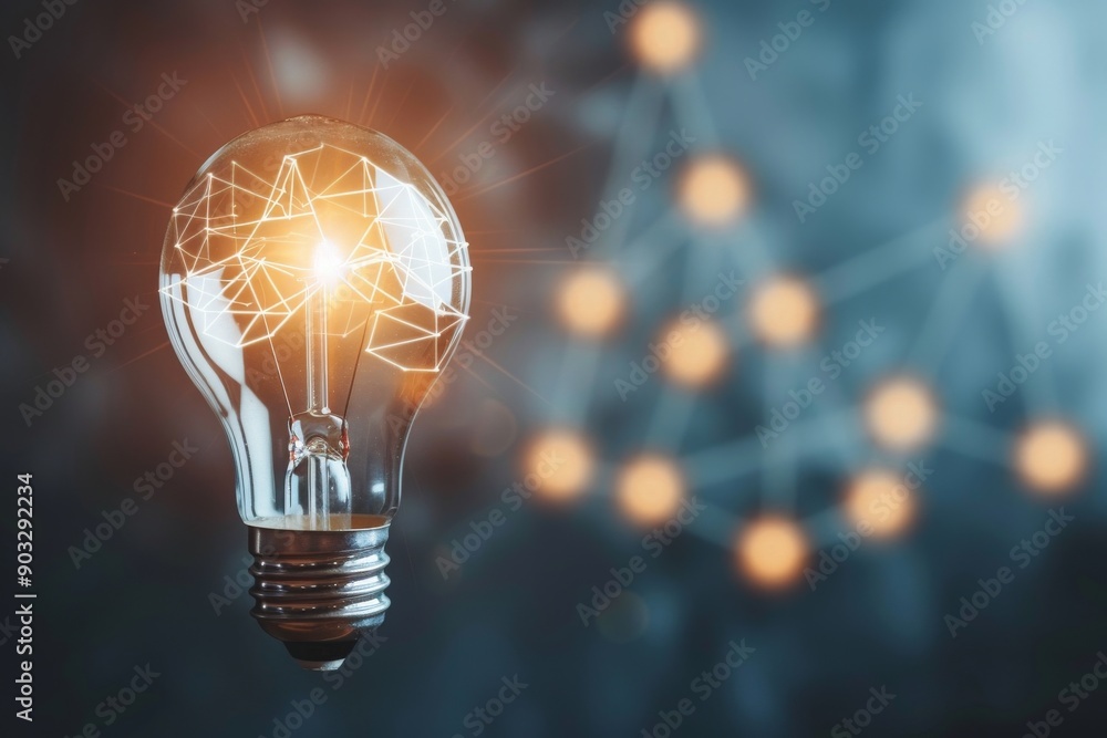 Poster light bulb with network connections illustrating the power of connectivity technological innovation 